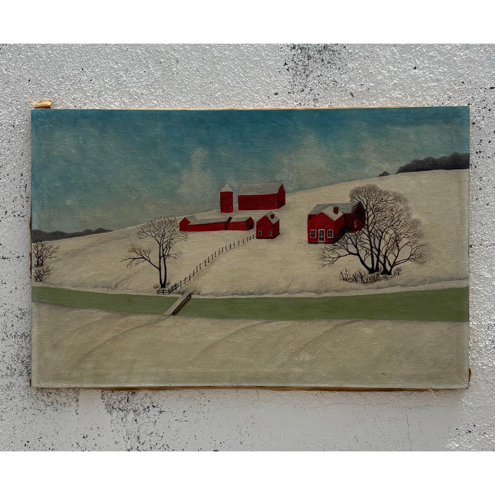 Vintage Boho Prairie Landscape Acrylic Painting on Canvas - Detail view