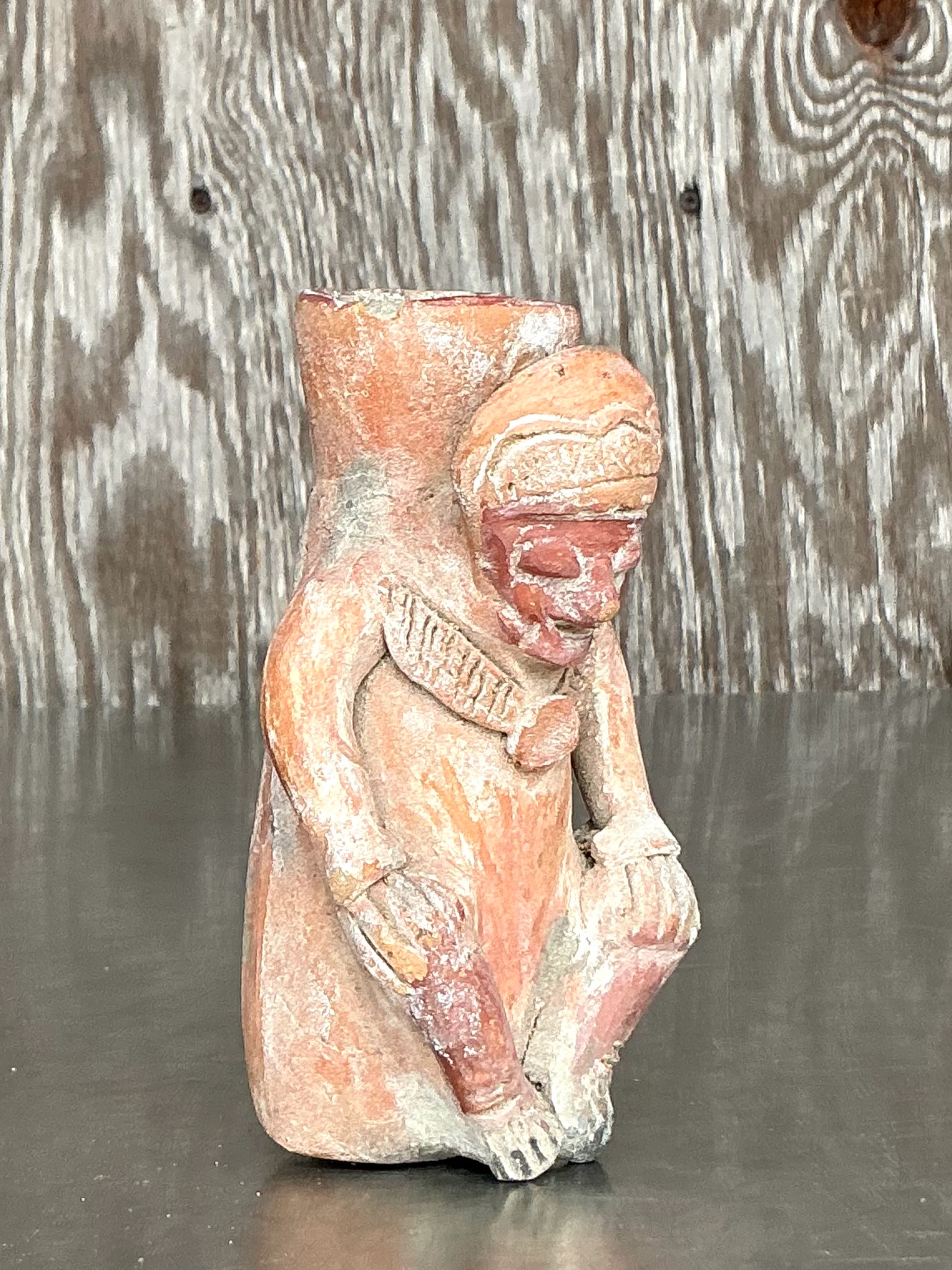 Vintage Boho Pre Colombian Figure Vase - Top view