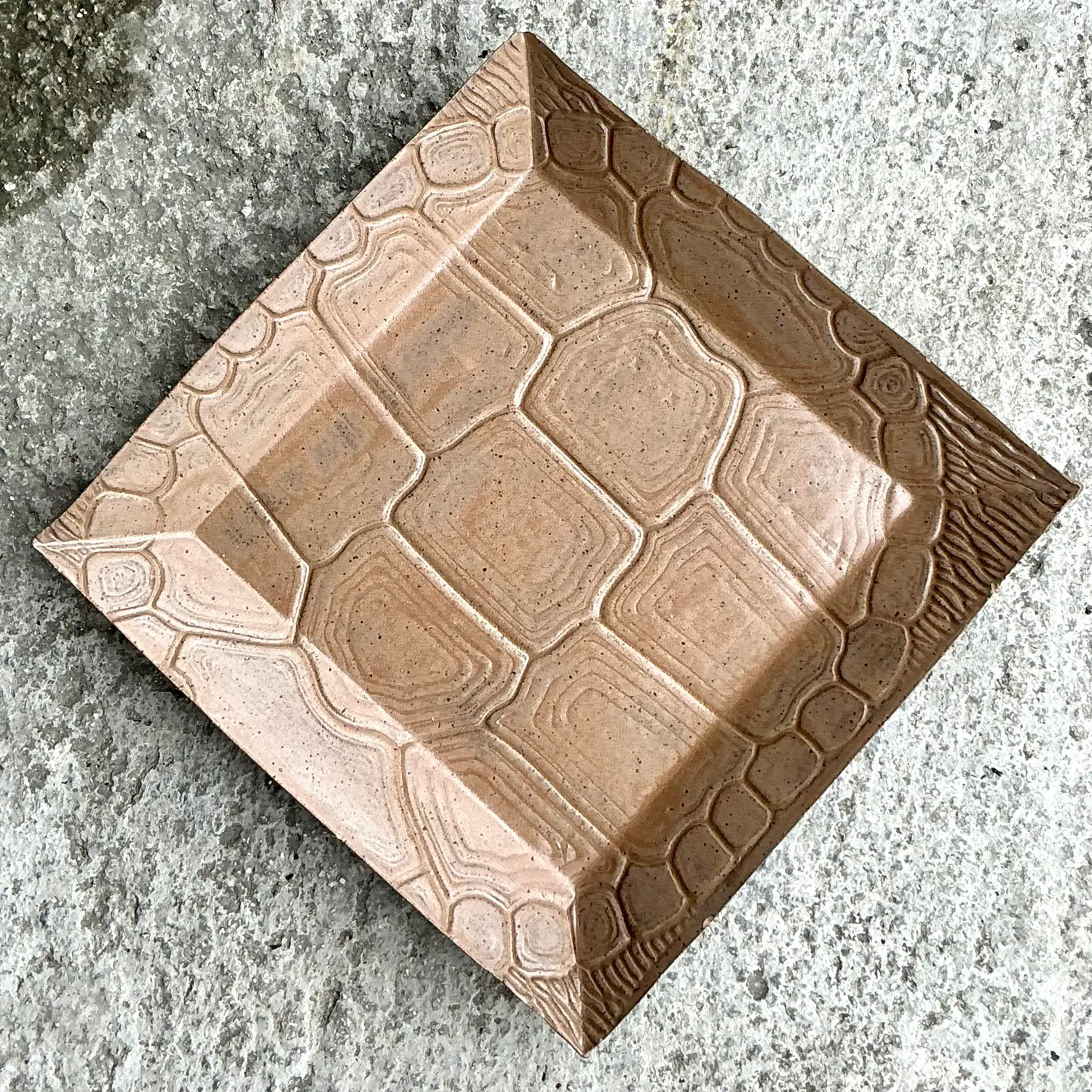 Vintage Boho Pressed Turtle Shell Pattern Ceramic Tray - Top view