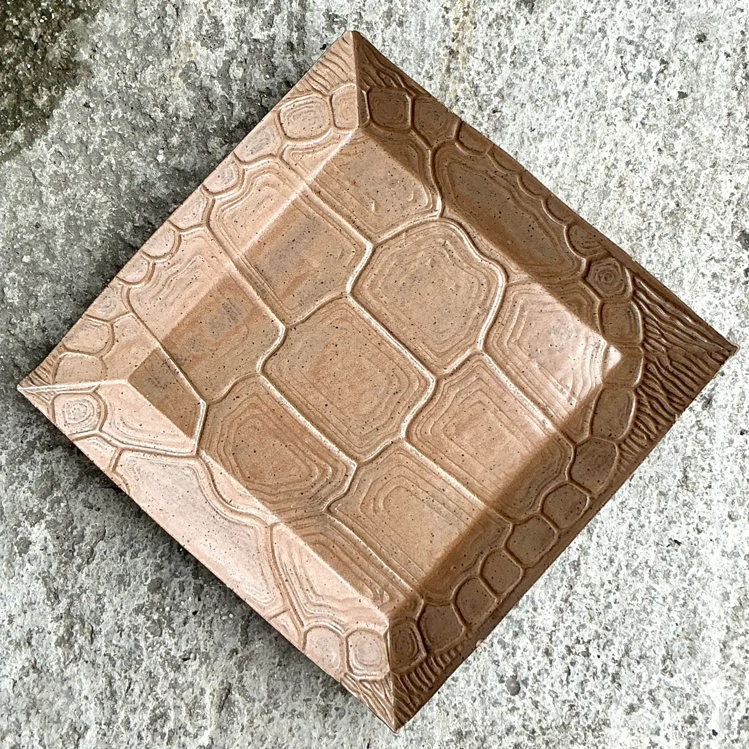 Vintage Boho Pressed Turtle Shell Pattern Ceramic Tray - Side view