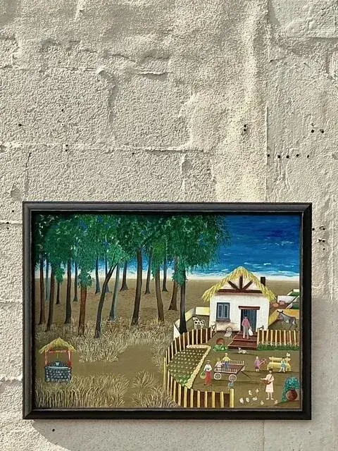 Vintage Boho Primitive Landscape Painting - Back view