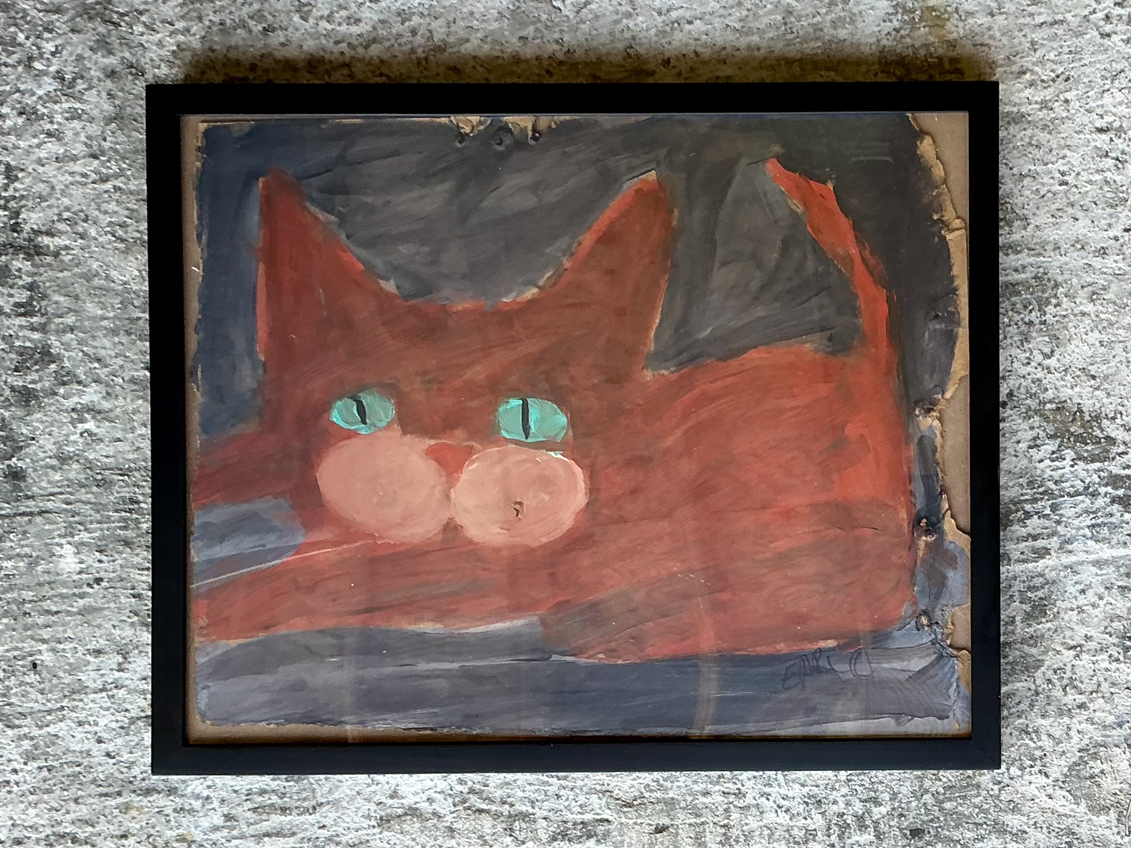 Vintage Boho Primitive Painting Of Cat - Side view