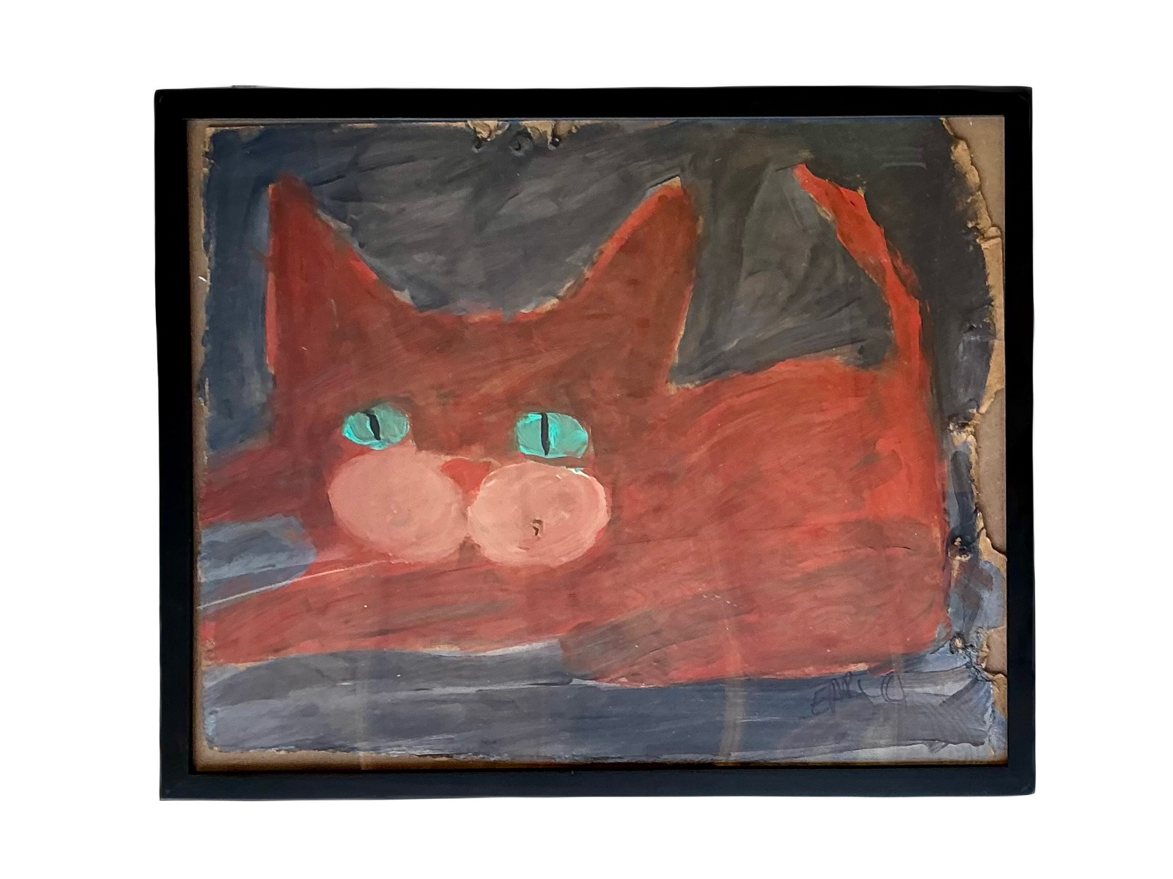 Vintage Boho Primitive Painting Of Cat - Detail view