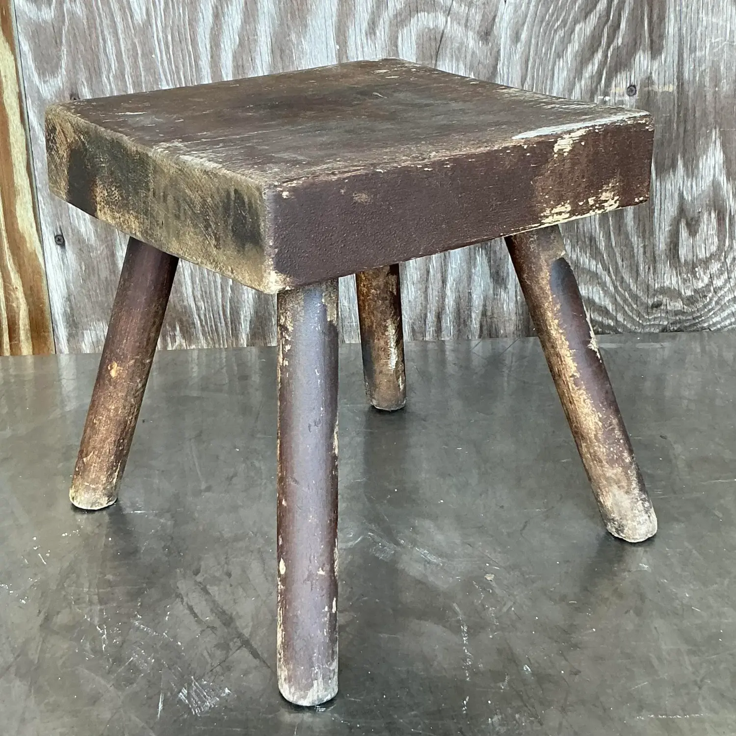 Vintage Boho Primitive Stool - Side view