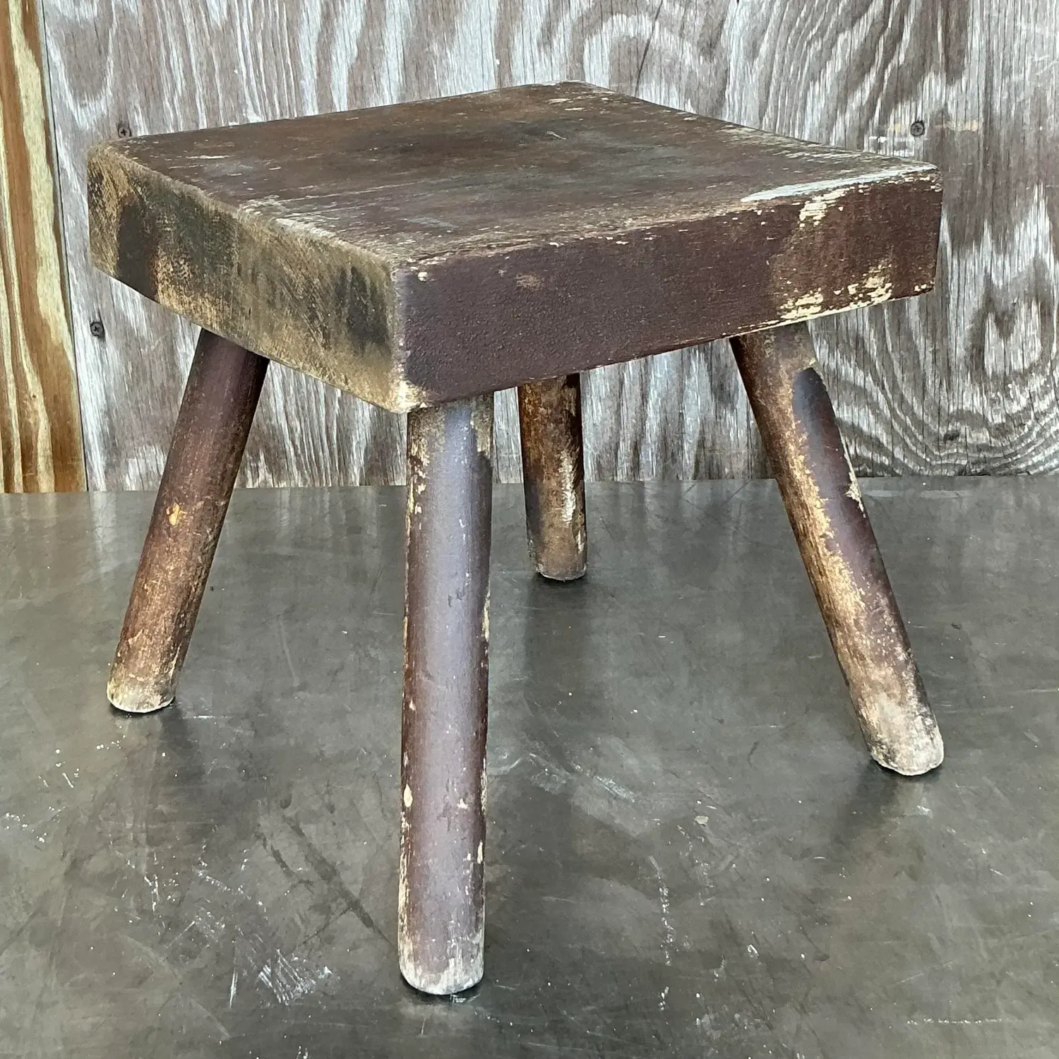 Vintage Boho Primitive Stool - Back view