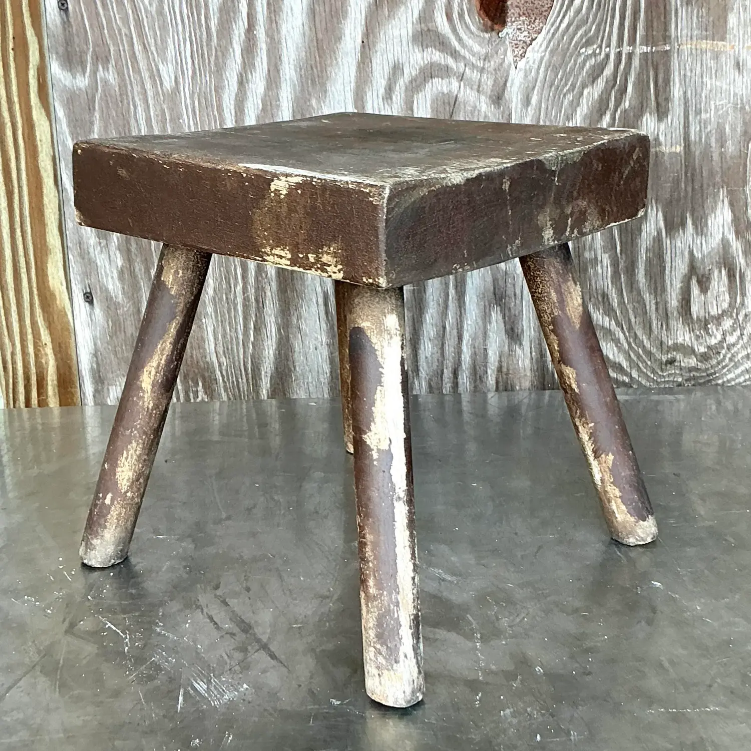 Vintage Boho Primitive Stool - Top view