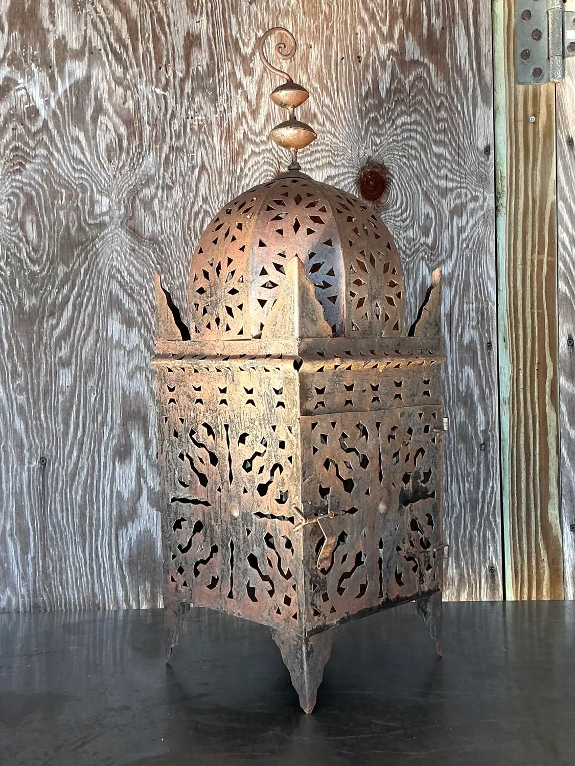 Vintage Boho Punch Cut Metal Lantern - Side view