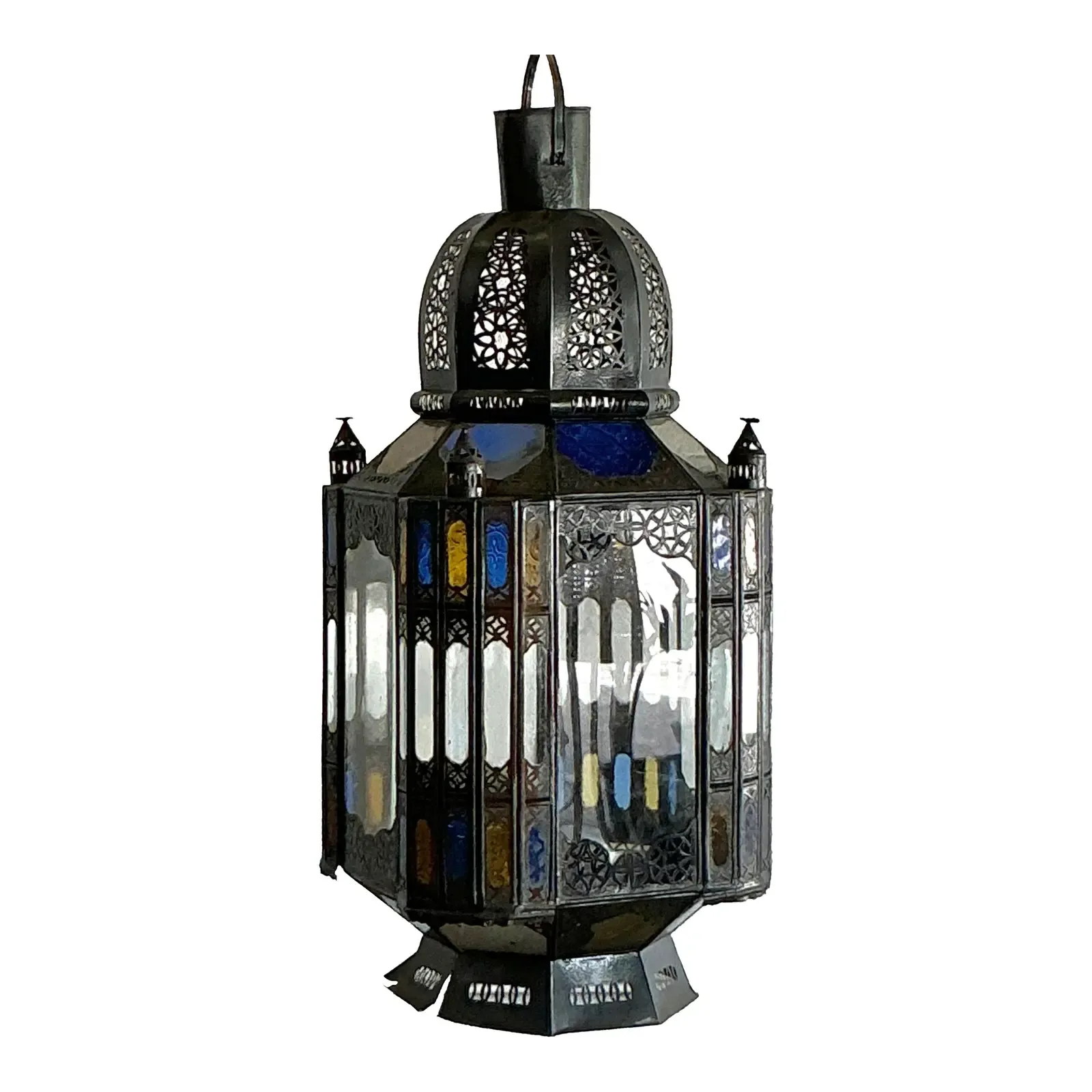 Vintage Boho Punch Cut Metal Moroccan Lantern - Detail view