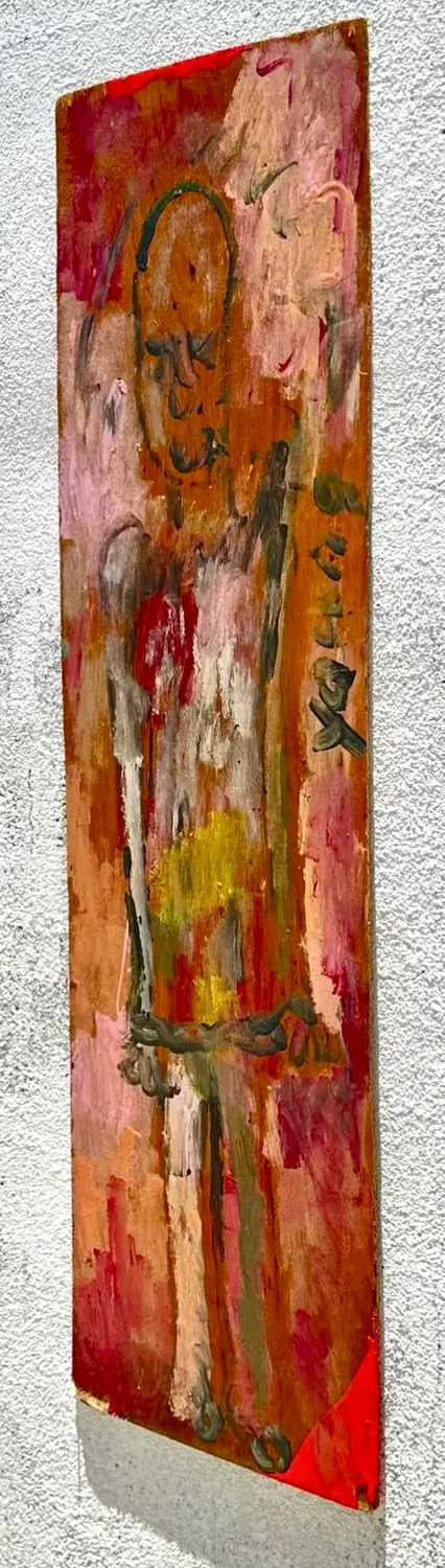 Vintage Boho Purvis Young Abstract Figural Painting on Board - Top view