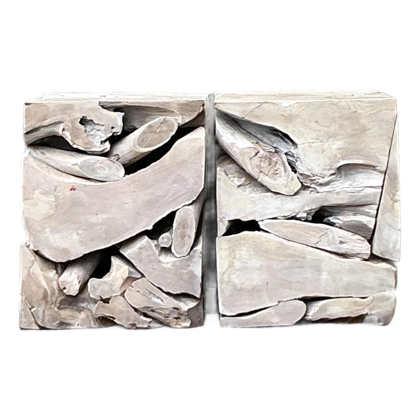 Vintage Boho Puzzle Wood Low Stools - A Pair