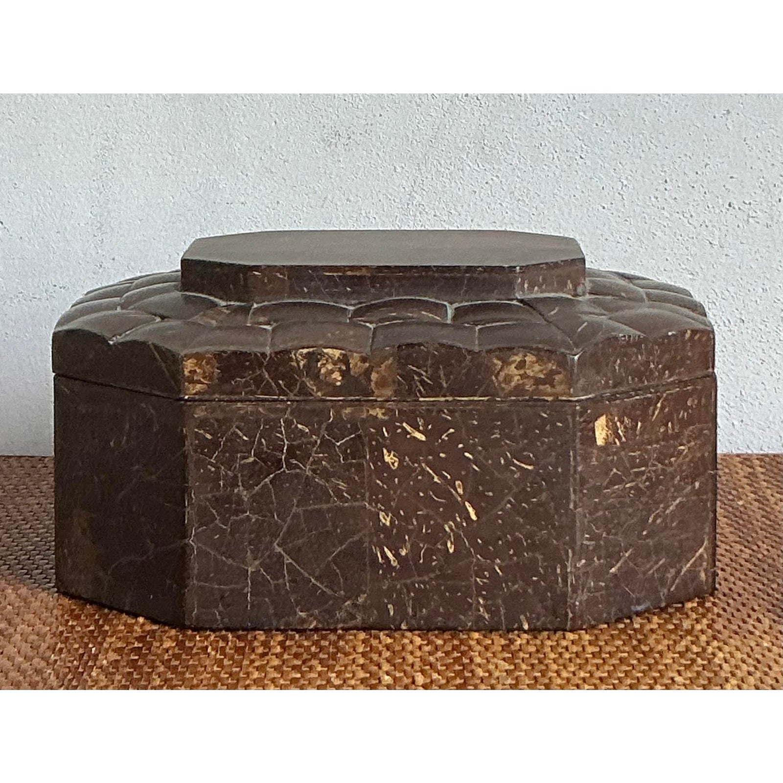 Vintage Boho Quilted Pen Shell Box - Side view