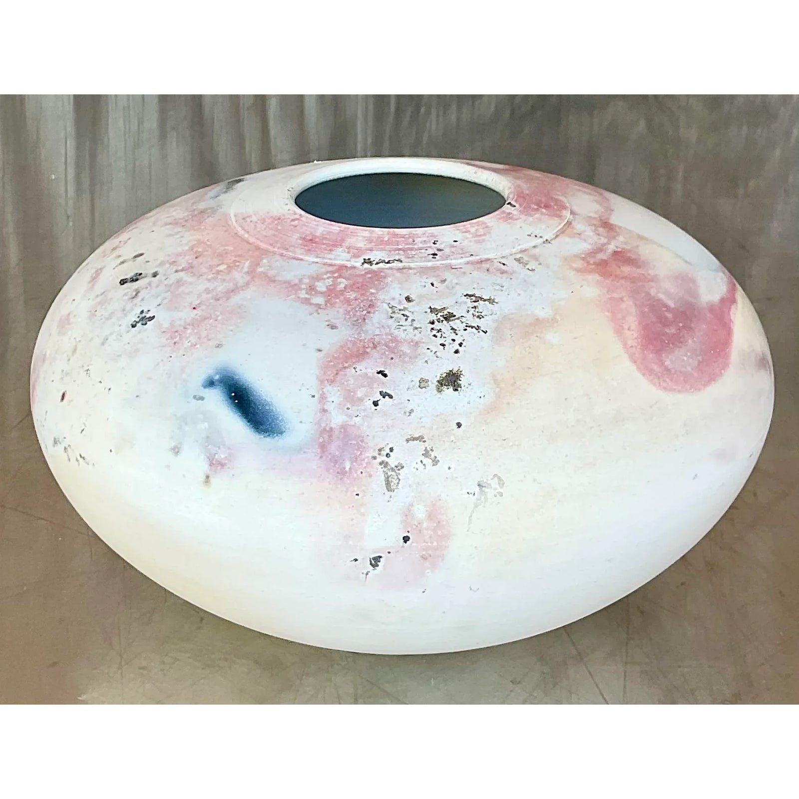 Vintage Boho Raku Fired Studio Pottery Vase - Top view