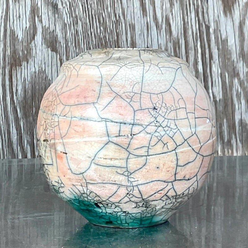 Vintage Boho Raku Fired Vase - Detail view