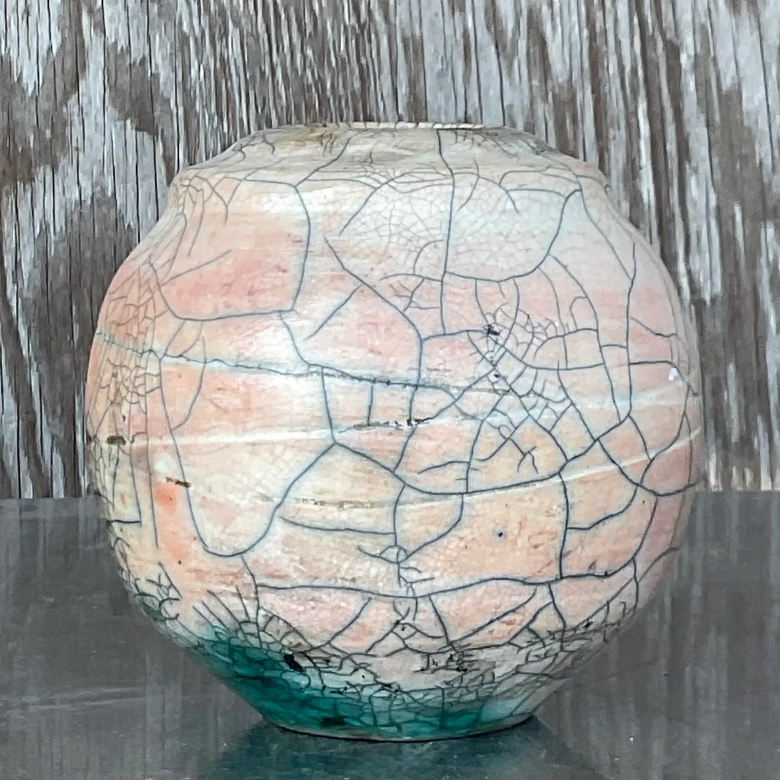 Vintage Boho Raku Fired Vase - Top view