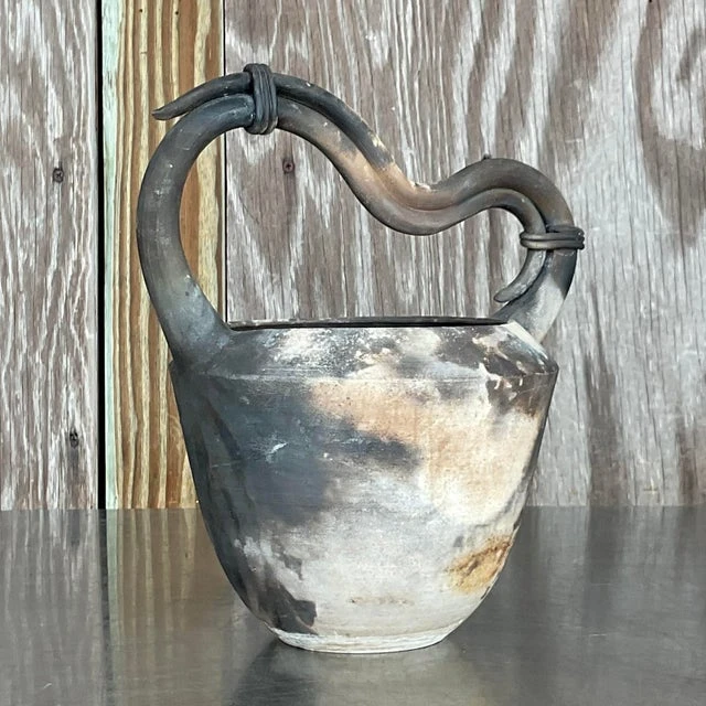 Vintage Boho Raku Fired Vase - Side view