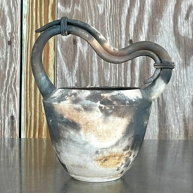 Vintage Boho Raku Fired Vase - Top view