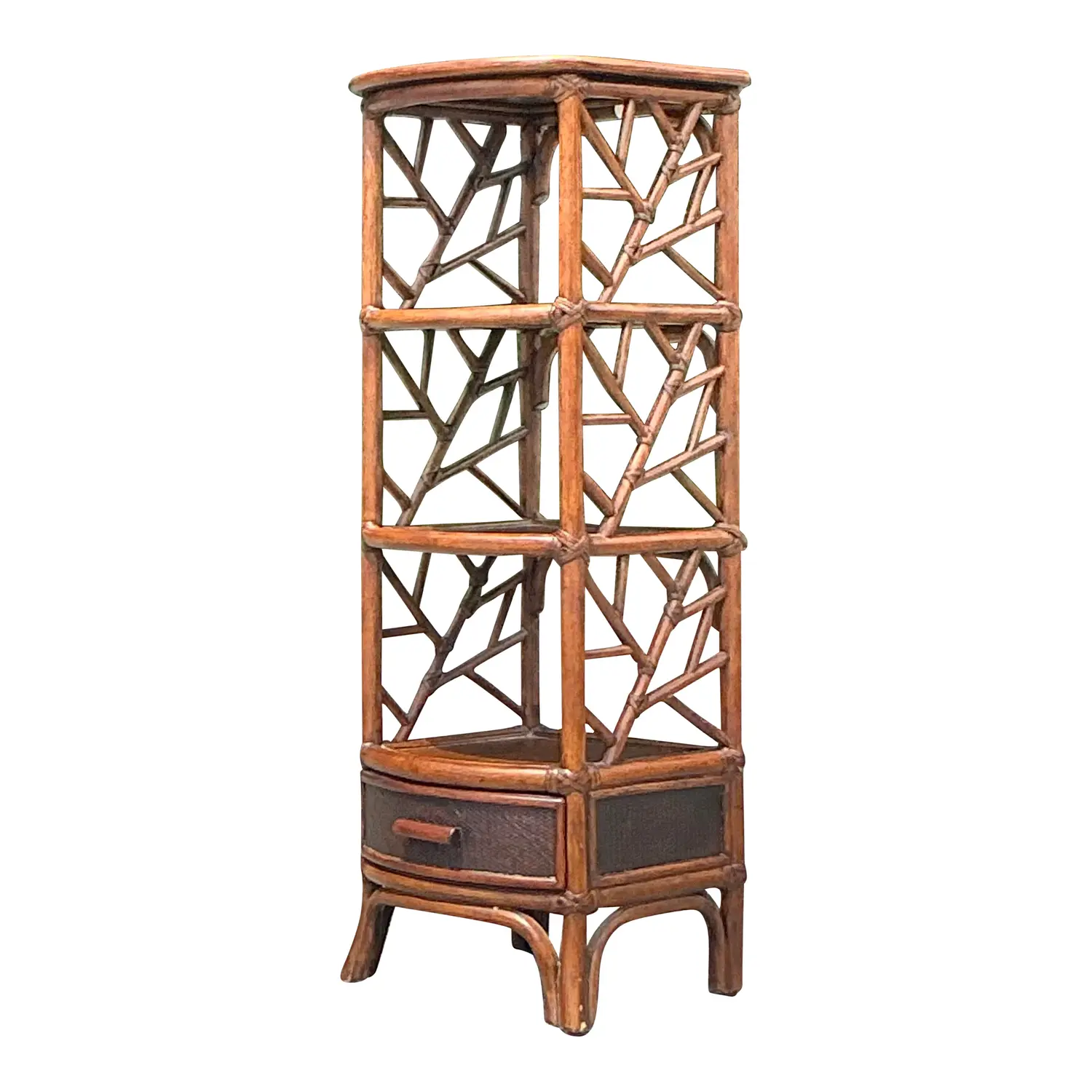 Vintage Boho Rattan Etagere
