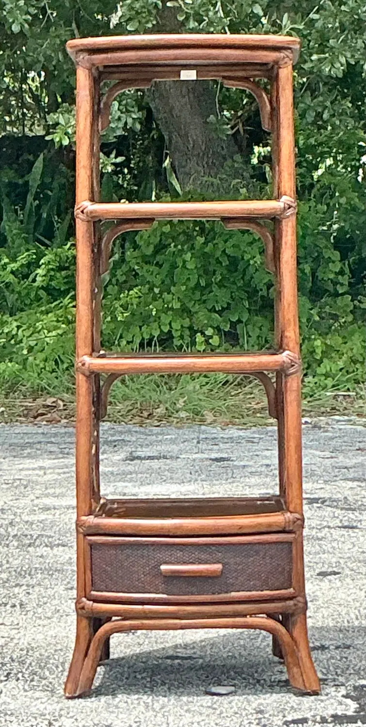 Vintage Boho Rattan Etagere - Detail view