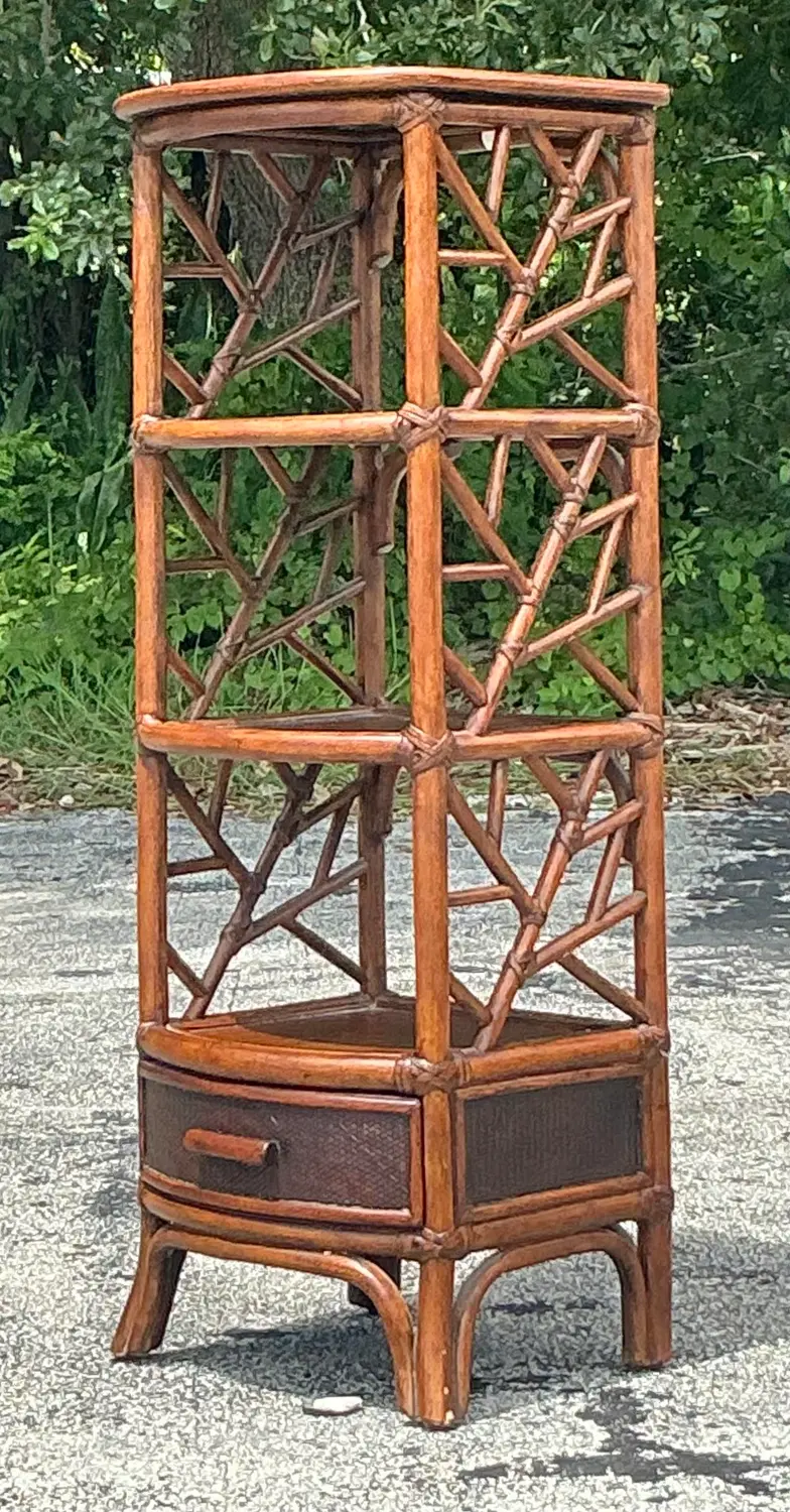 Vintage Boho Rattan Etagere - Side view