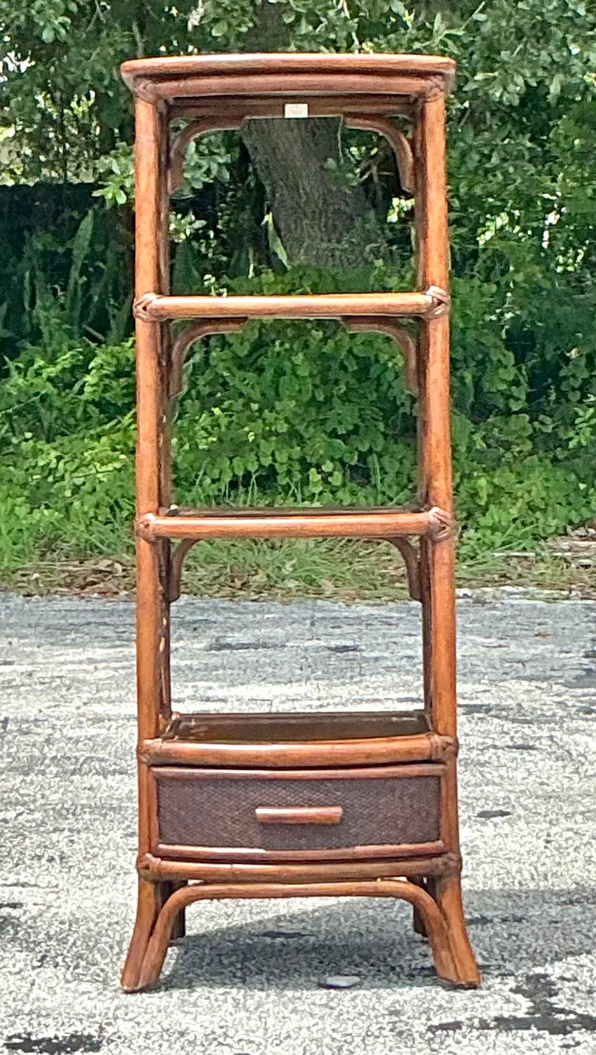 Vintage Boho Rattan Etagere - Back view