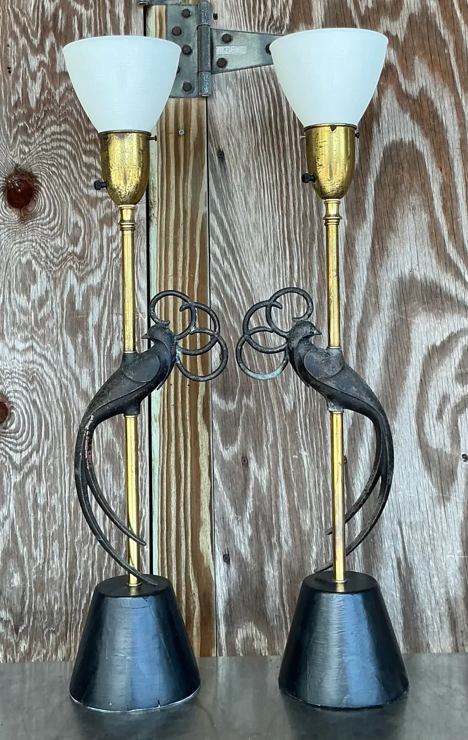 Vintage Boho Rembrandt Lovebirds Lamps - a Pair - Back view