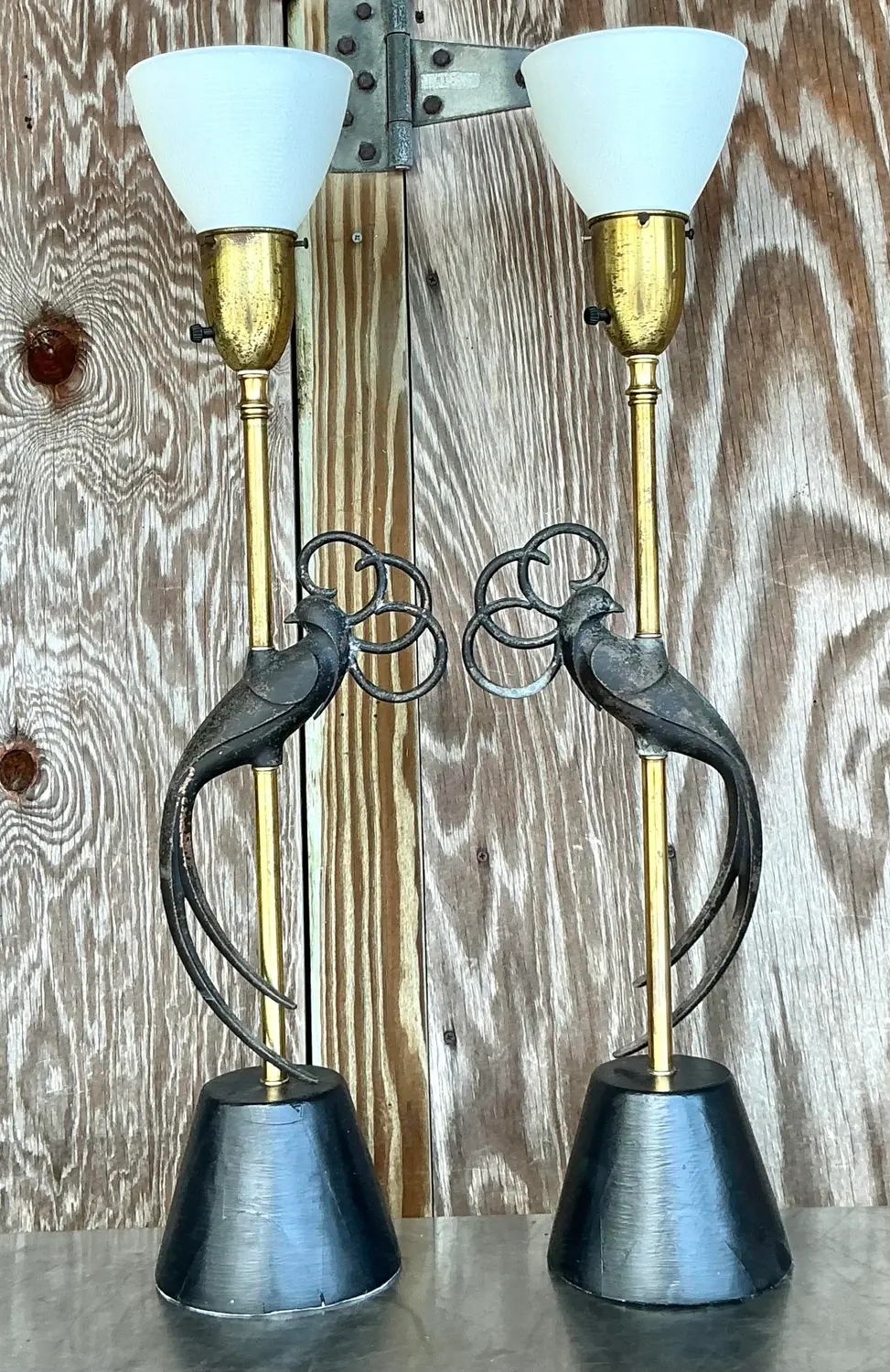 Vintage Boho Rembrandt Lovebirds Lamps - a Pair - Top view