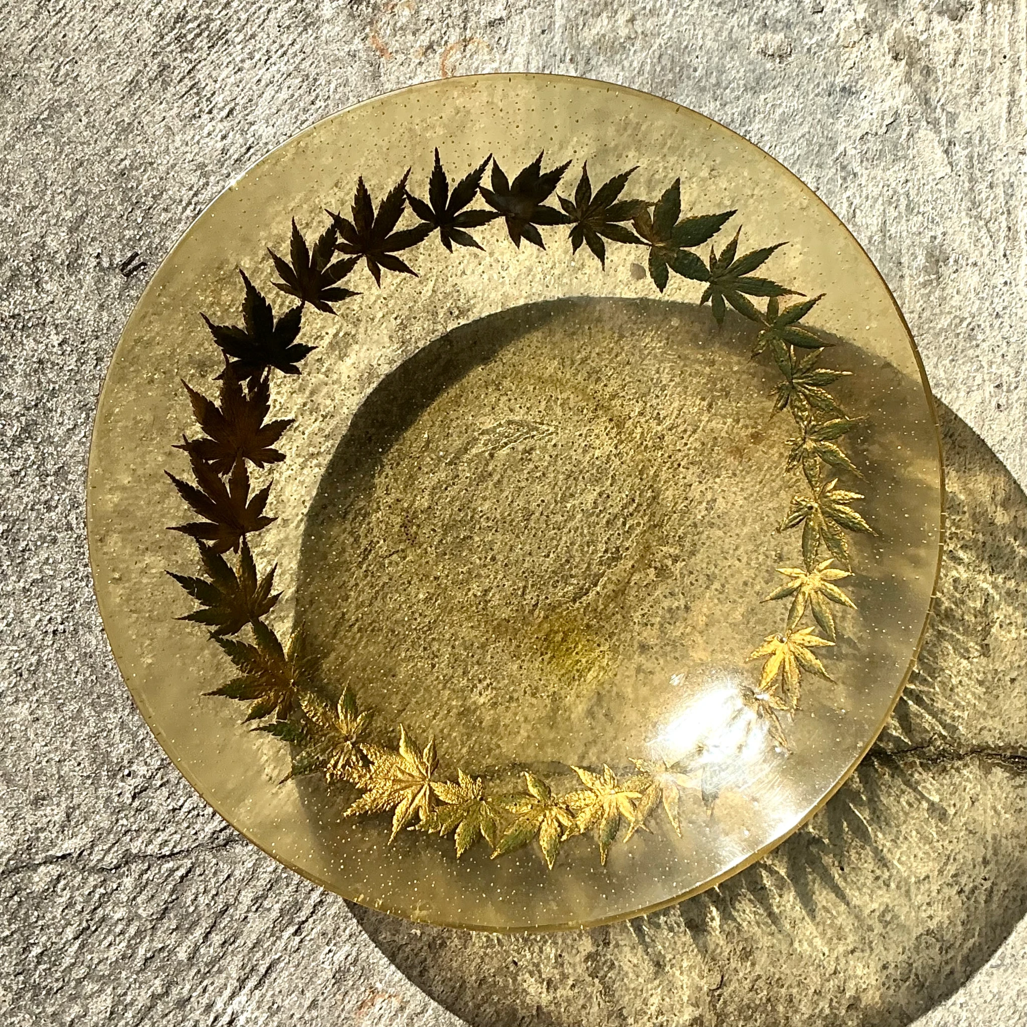 Vintage Boho Resin Centerpiece Bowl With Leaf Motif - Top view