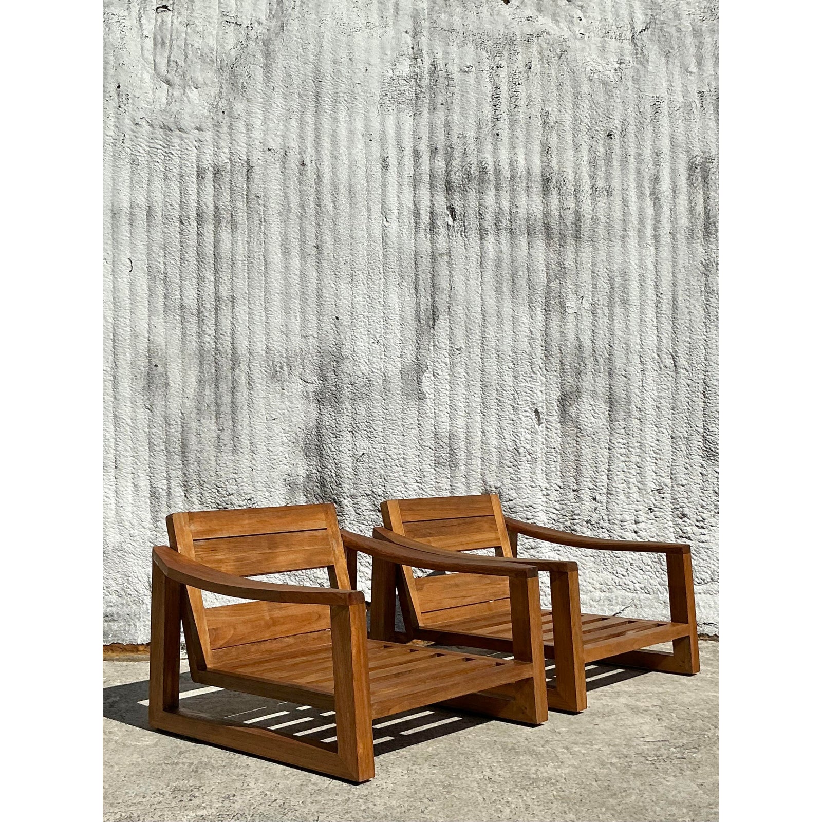 Vintage Boho Restoration Hardware Teak Lounge Chairs - A Pair - Side view