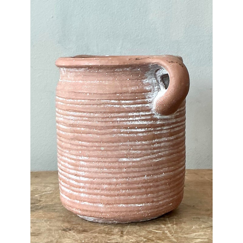 Vintage Boho Ribbed Studio Pottery Vase - Back view