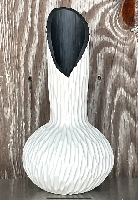 Vintage Boho Ribbed Studio Pottery Vase - Top view