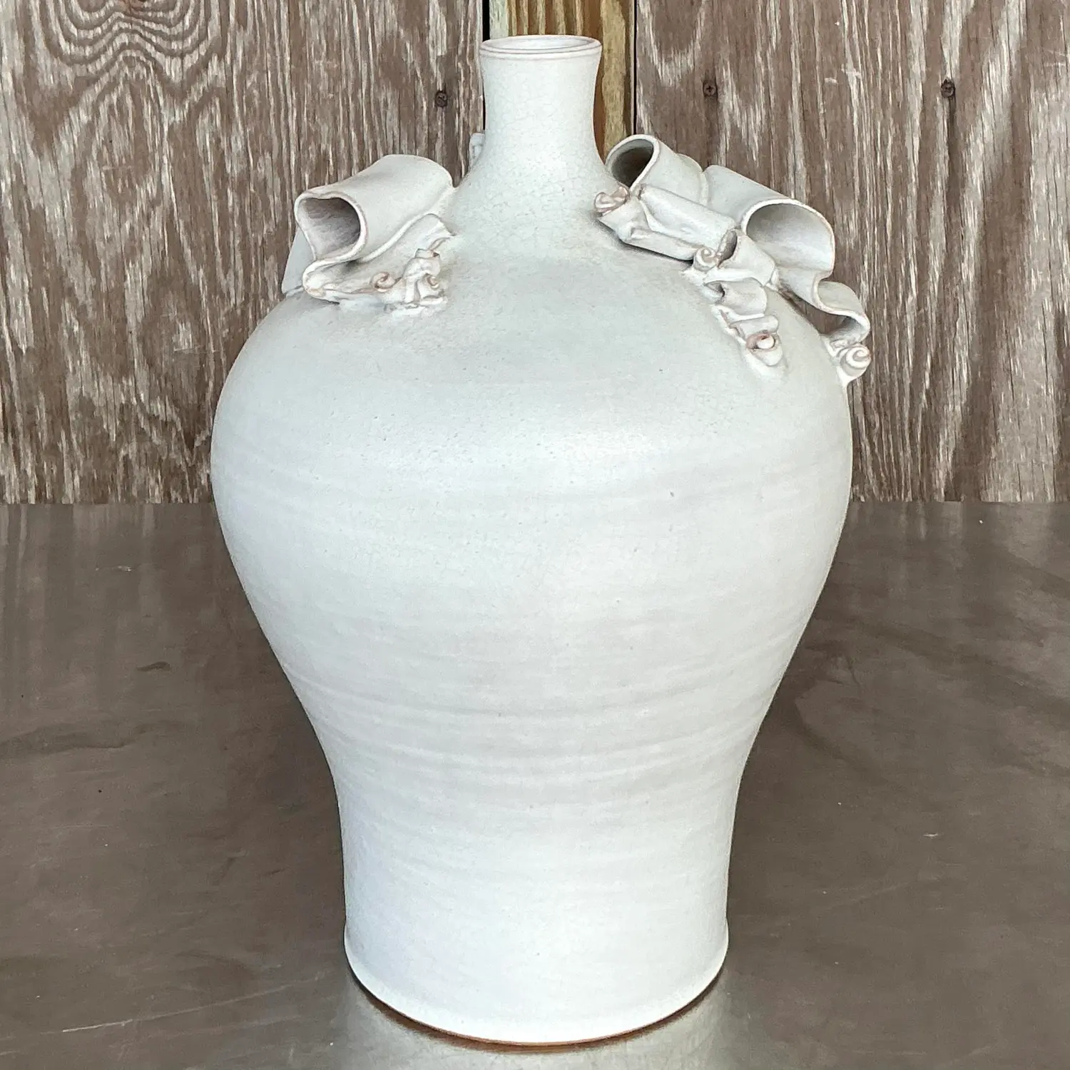 Vintage Boho Ribbons Studio Pottery Vase - Detail view