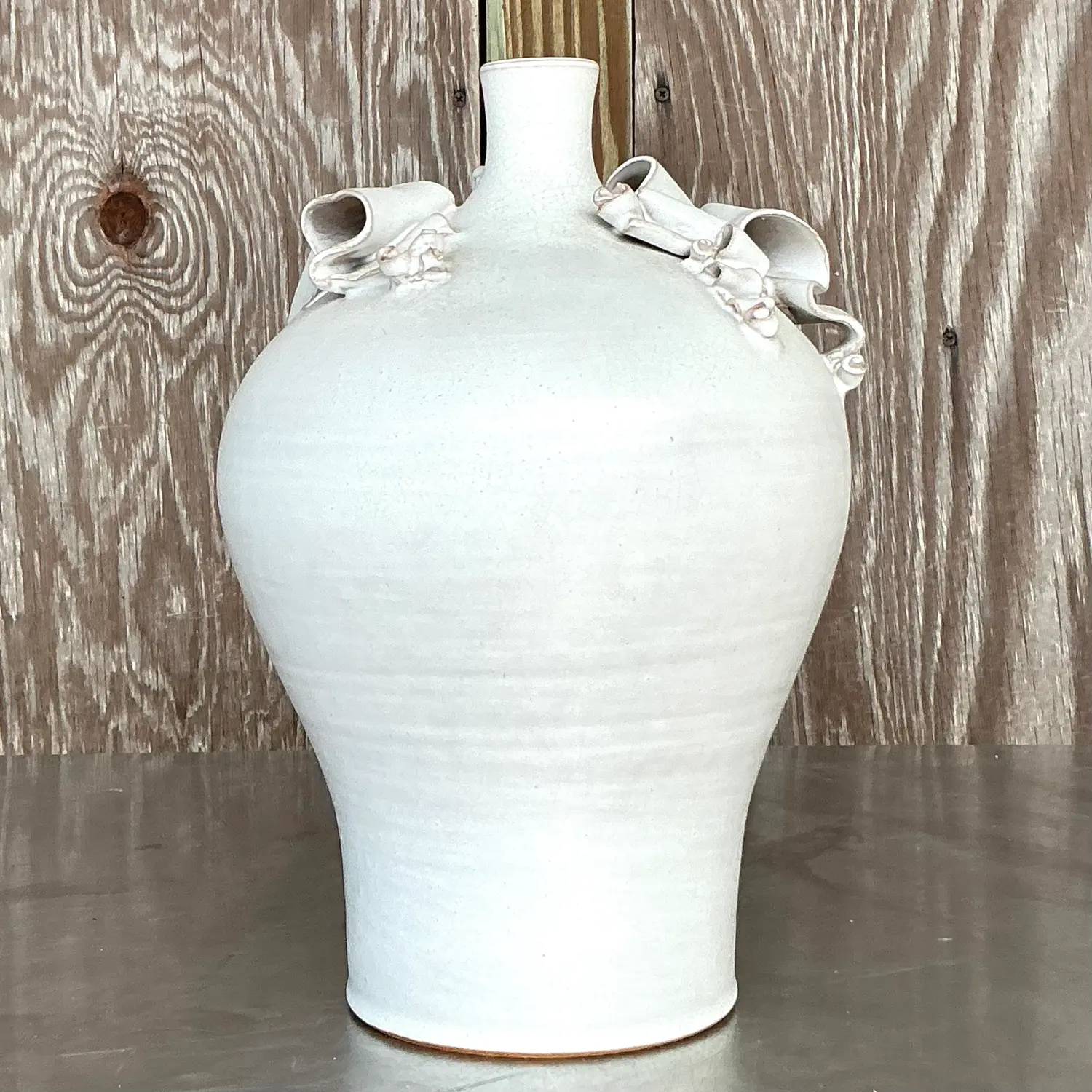 Vintage Boho Ribbons Studio Pottery Vase - Top view