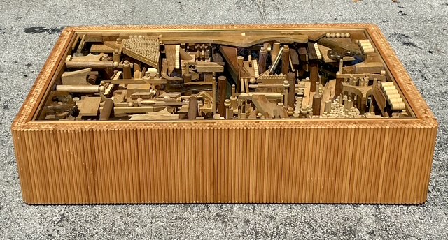 Vintage Boho Robert Salleroli Wood Assemblage Coffee Table  - Back view