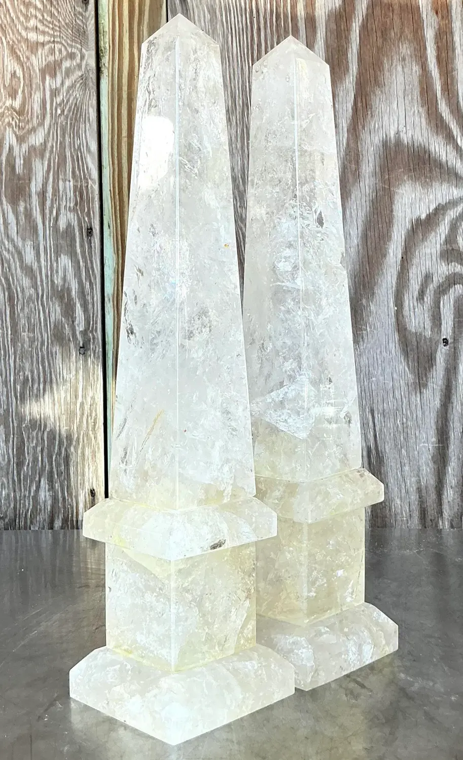 Vintage Boho Rock Crystal Obelisks - a Pair - Back view