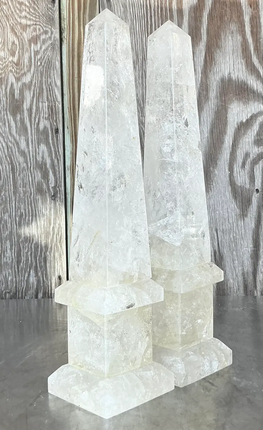 Vintage Boho Rock Crystal Obelisks - a Pair - Top view