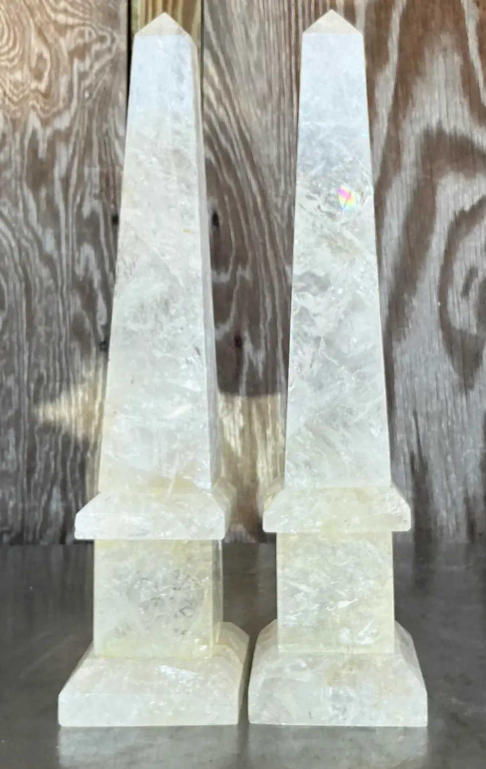 Vintage Boho Rock Crystal Obelisks - a Pair - Side view