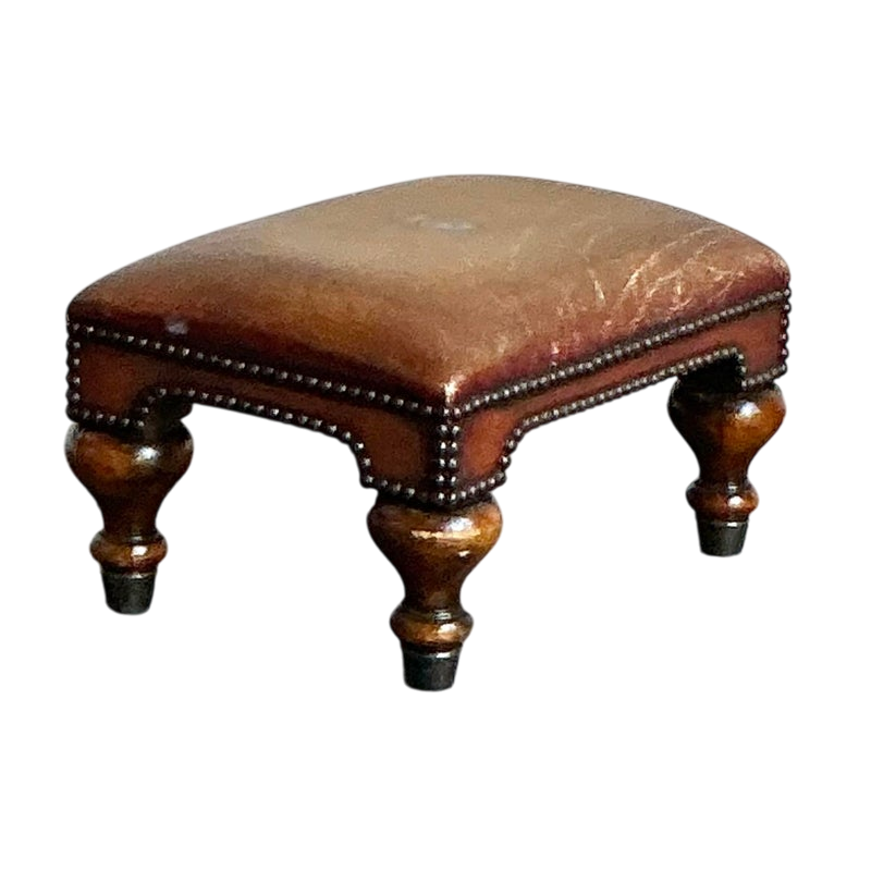 Vintage Boho Royal Crest Leather Footstool
