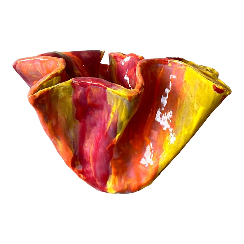 Vintage Boho Ruffle Studio Pottery Bowl