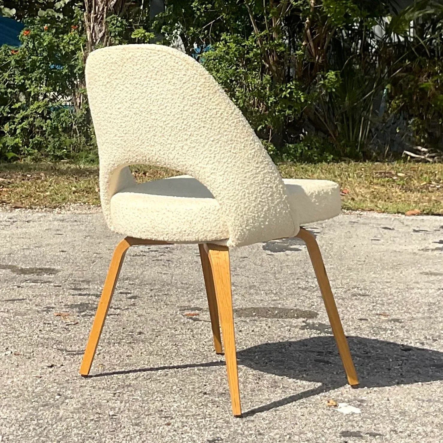 Vintage Boho Saarinen for Knoll Executive Armless Boucle Chair - Back view