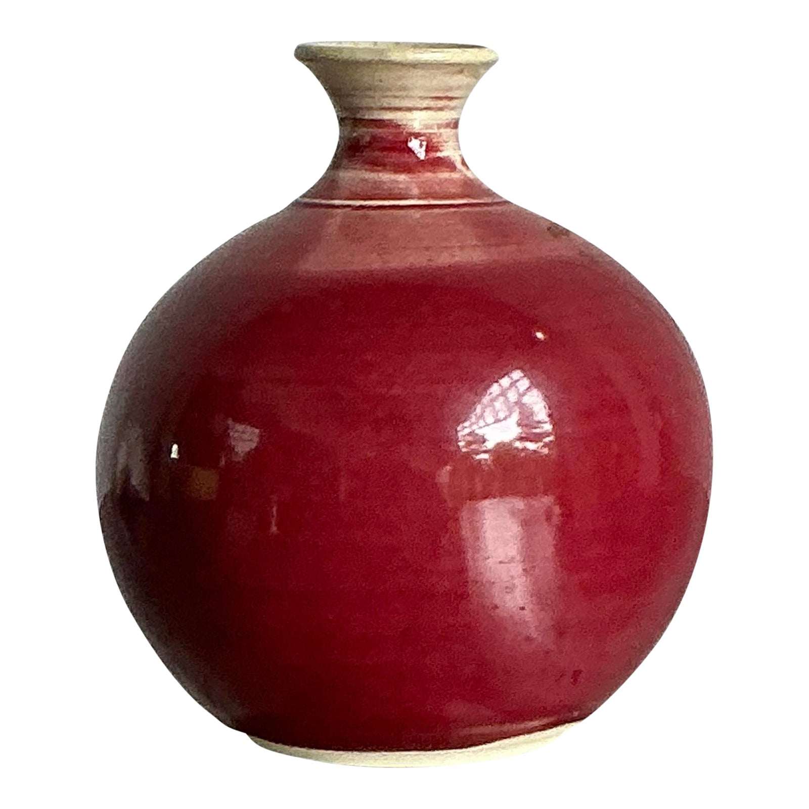 Vintage Boho Sang De Bouf Glazed Ceramic Vase - Detail view