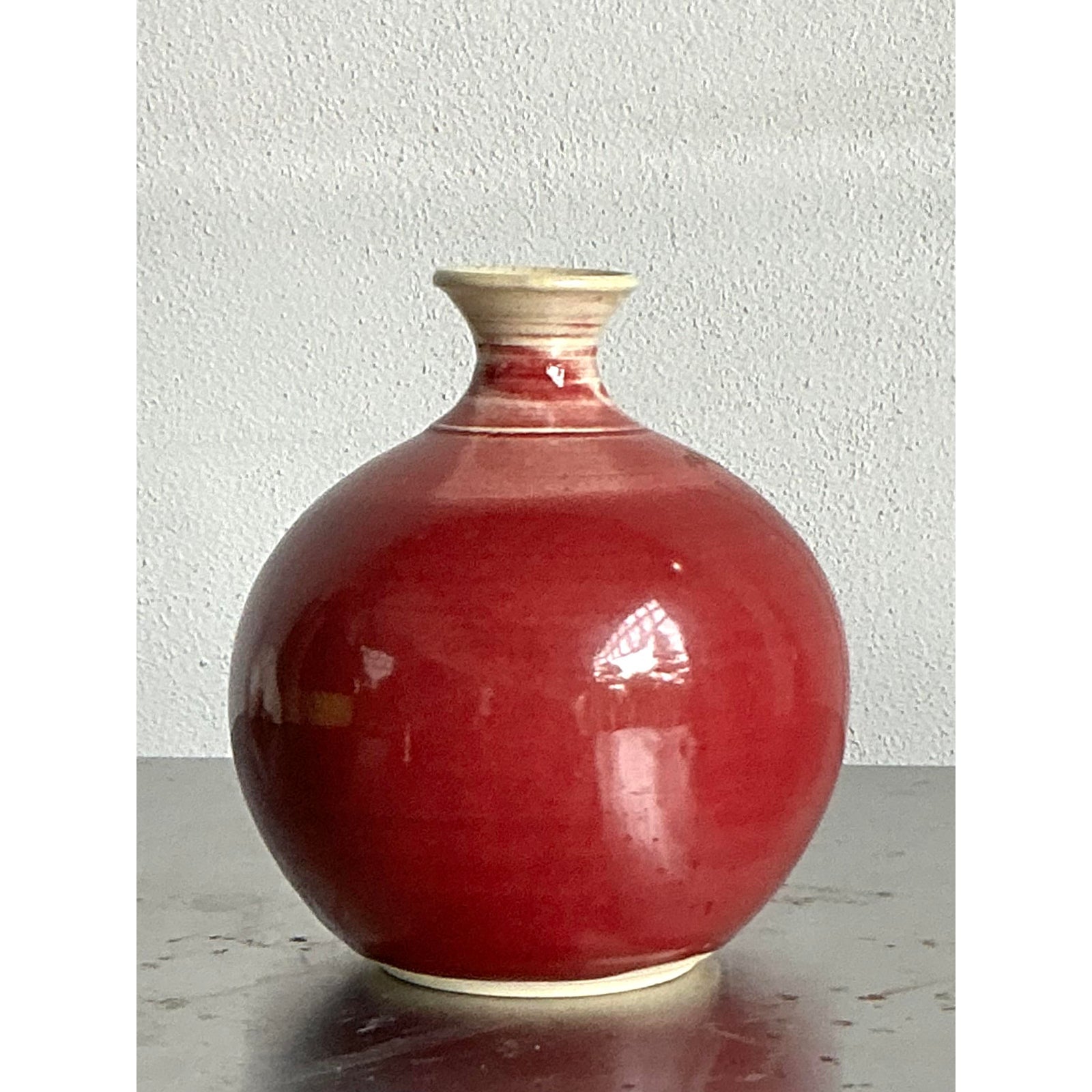 Vintage Boho Sang De Bouf Glazed Ceramic Vase - Side view