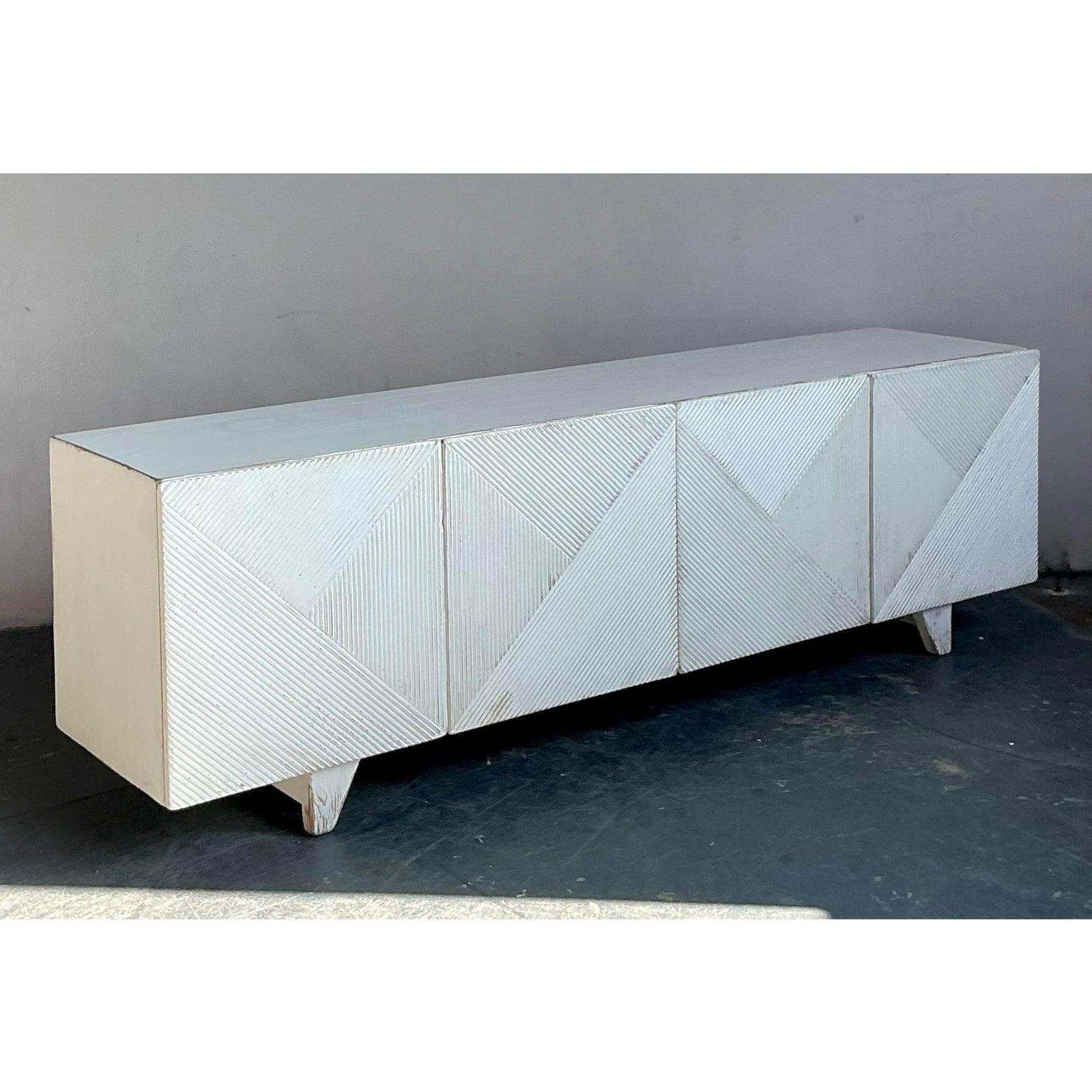 Vintage Boho Sarreid Chevron Credenza - Detail view