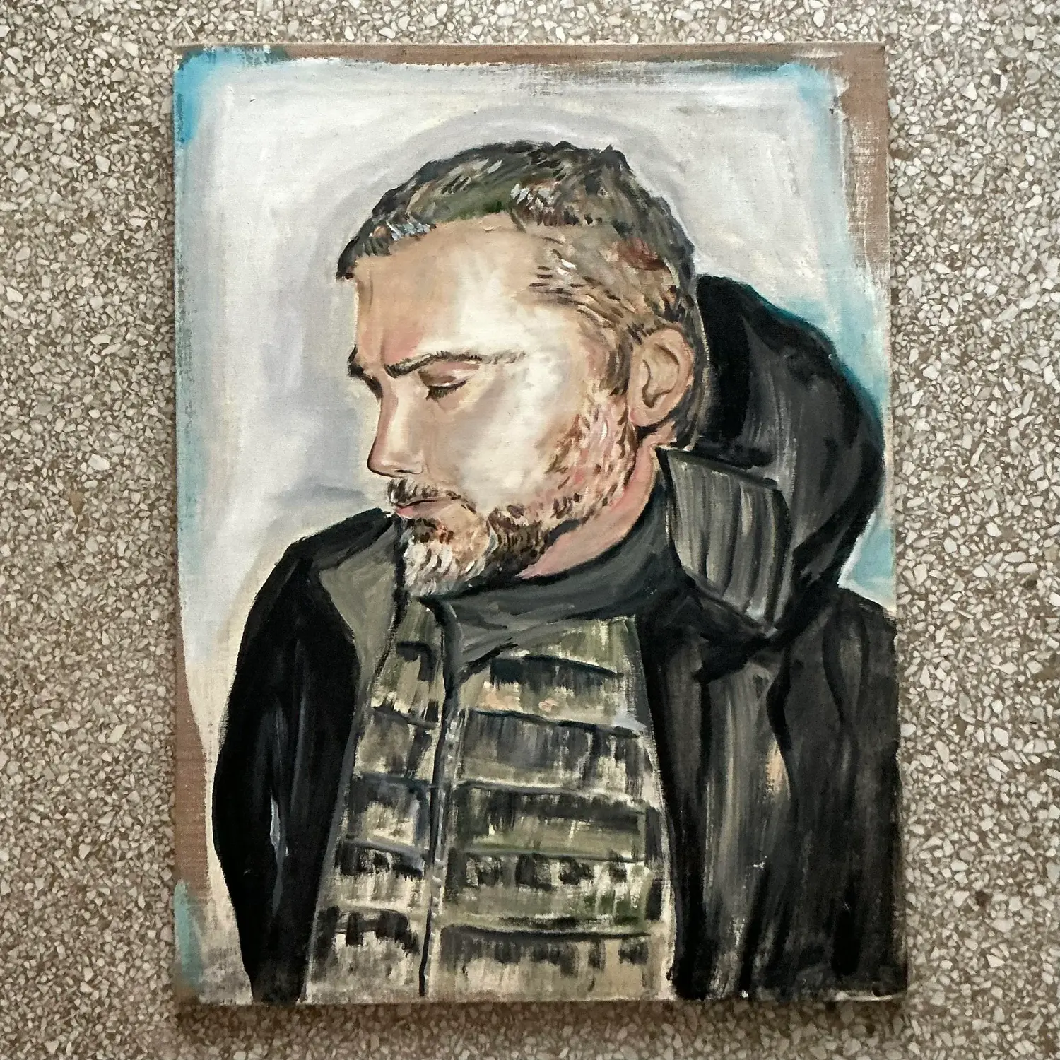 Vintage Boho Scooter LaForge Original Oil Portrait Painting on Canvas - Top view