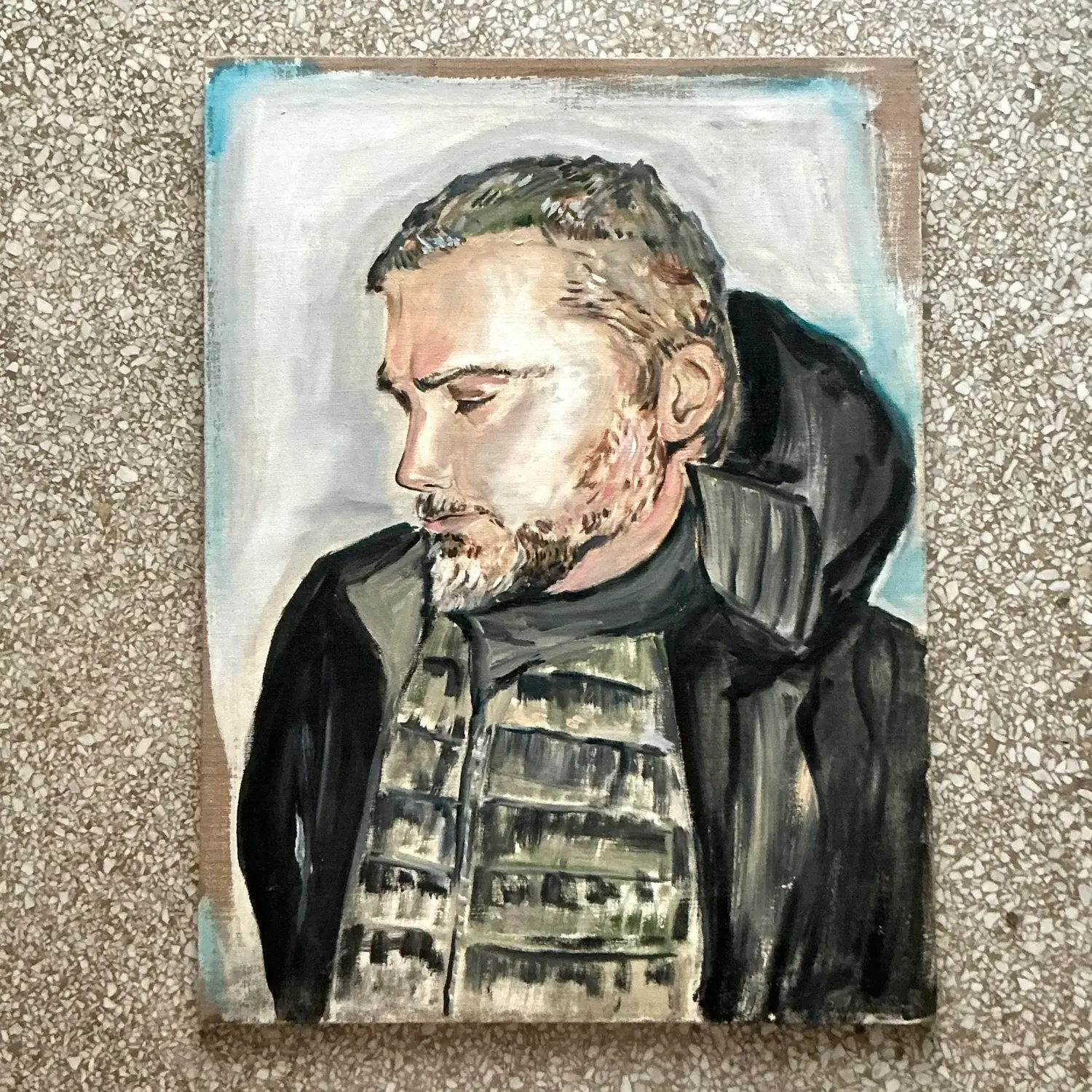 Vintage Boho Scooter LaForge Original Oil Portrait Painting on Canvas - Side view