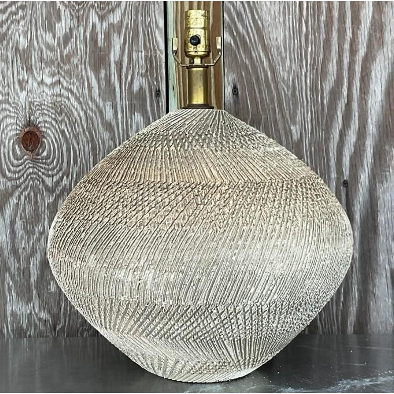 Vintage Boho Scored Ceramic Lamp - Top view