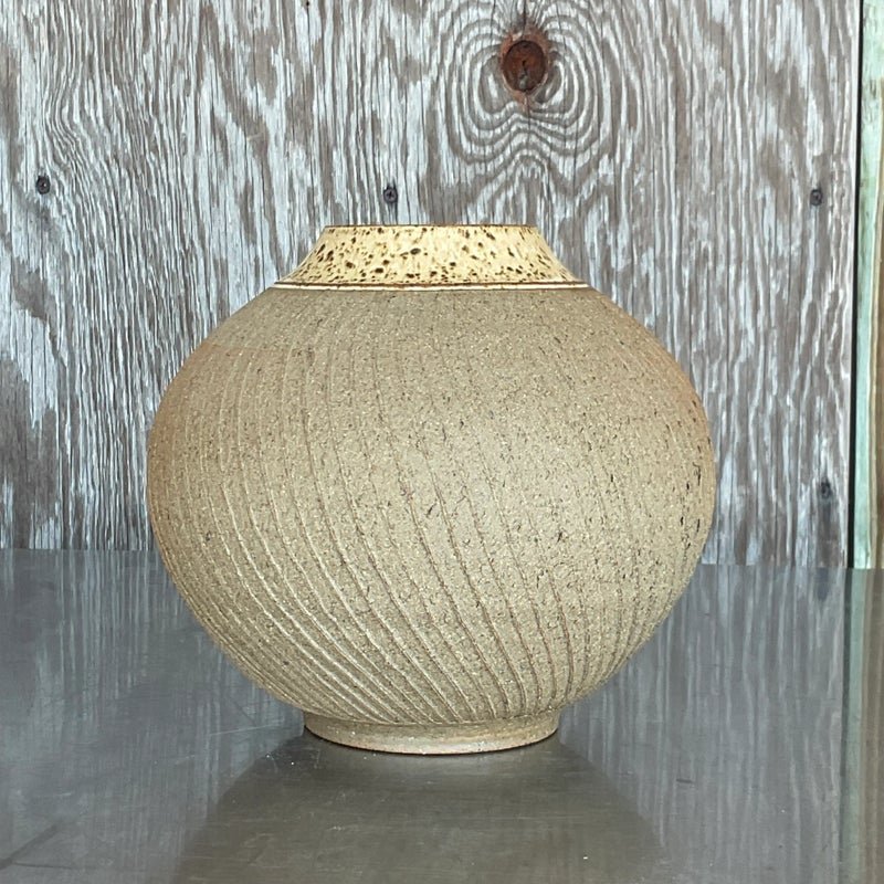 Vintage Boho Scored Studio Pottery Vase - Detail view