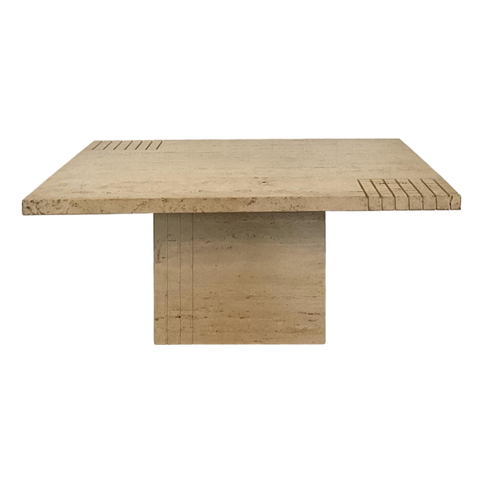 Vintage Boho Scored Travertine Side Table - Detail view