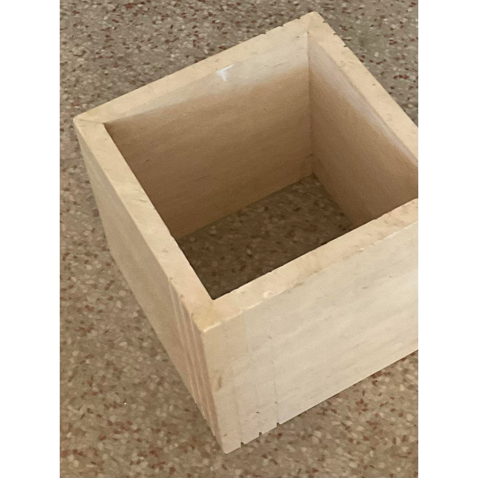 Vintage Boho Scored Travertine Side Table - Top view