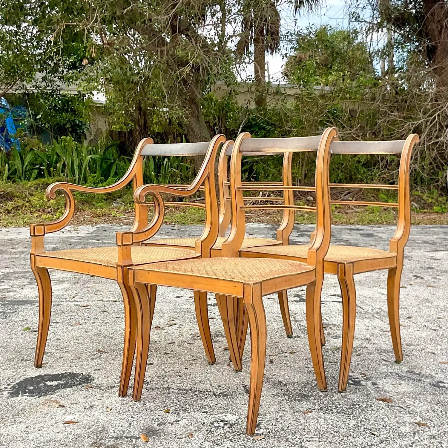 Vintage Boho Scroll Back Cane Dining Chairs - Set of Four - Detail view