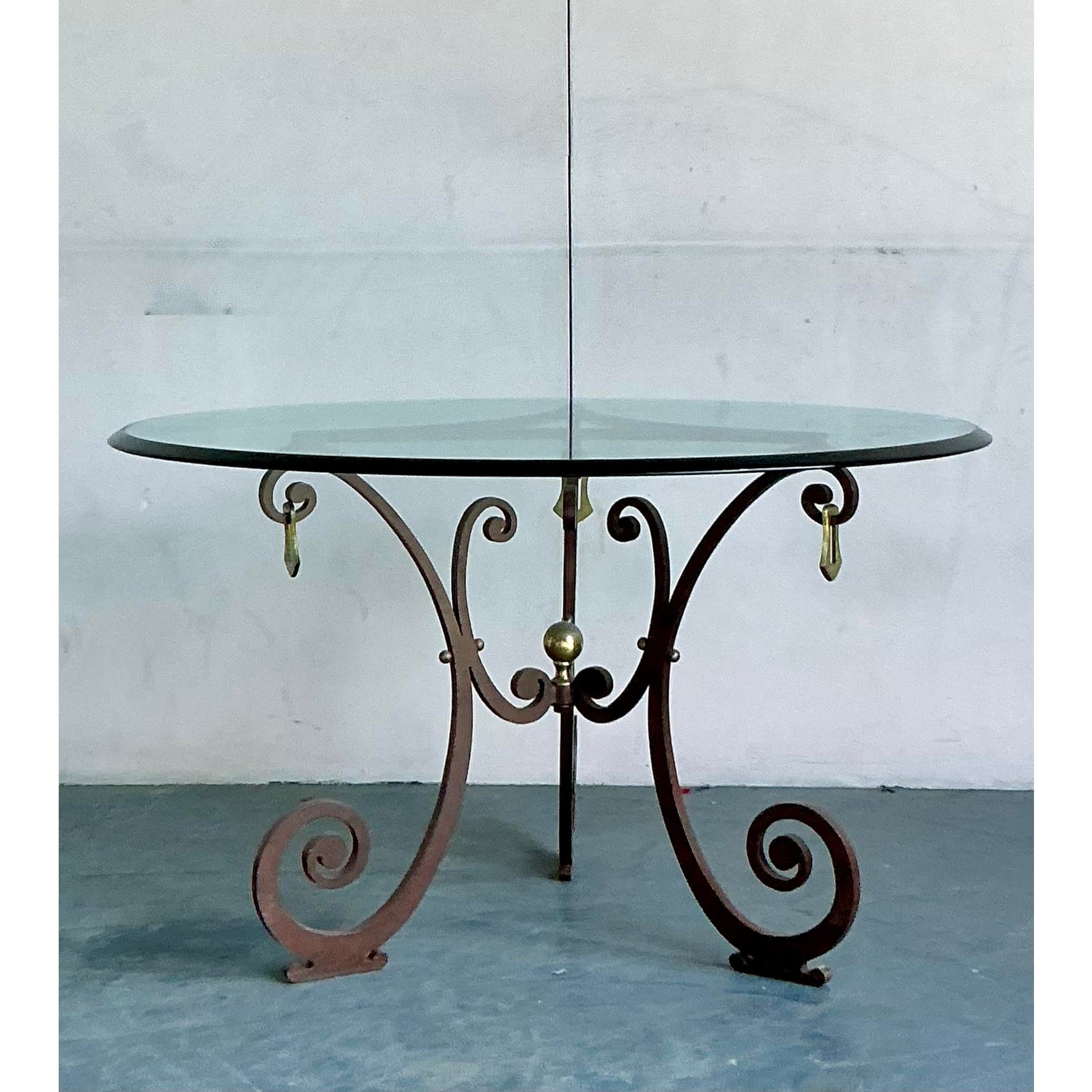 Vintage Boho Scroll Center Hall Table - Top view